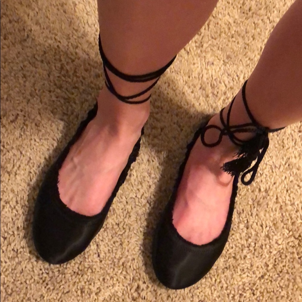 Black Tie up flats
